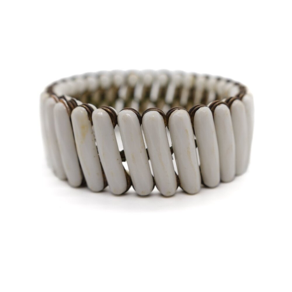 RARE 1970s Vintage French White Acetate Plastic Retro Cuff Bracelet
